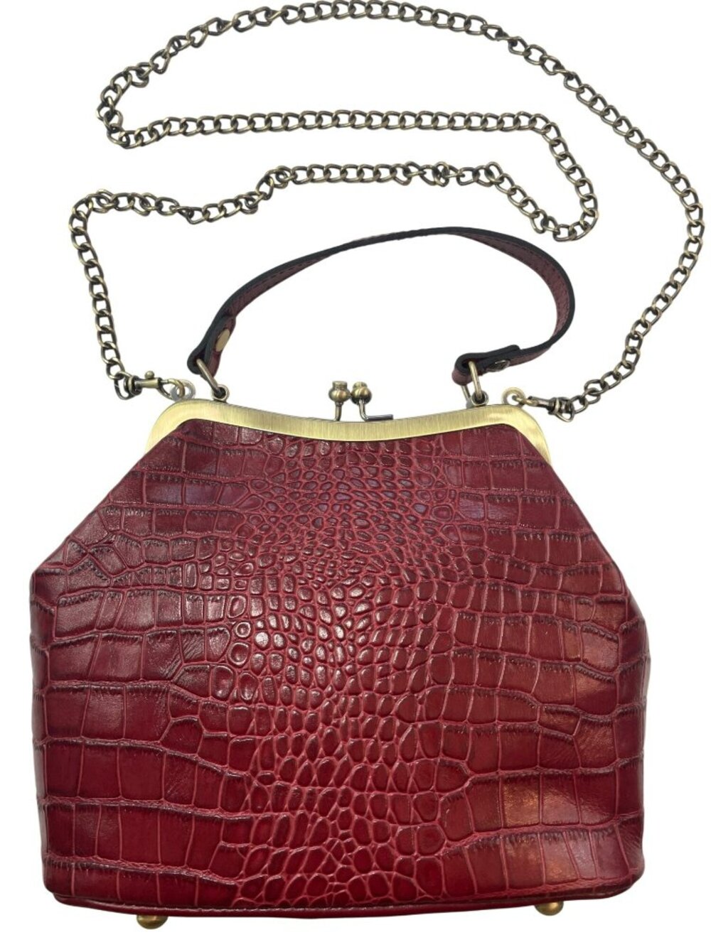 Patricia Nash Red Oxblood Leather Crocodile Frame Bag Chain Strap #P572311 NWT - Picture 2 of 12